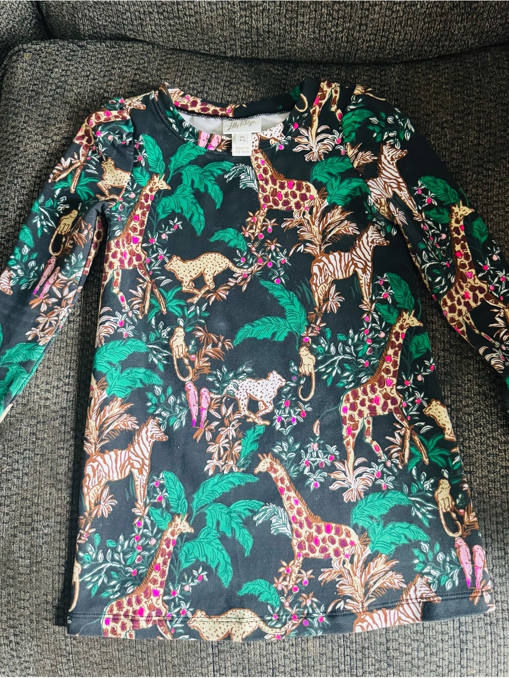 Lilly Pulitzer Jena Dress Onyx Jaguar Jungle Girls XS 2-3 Safari